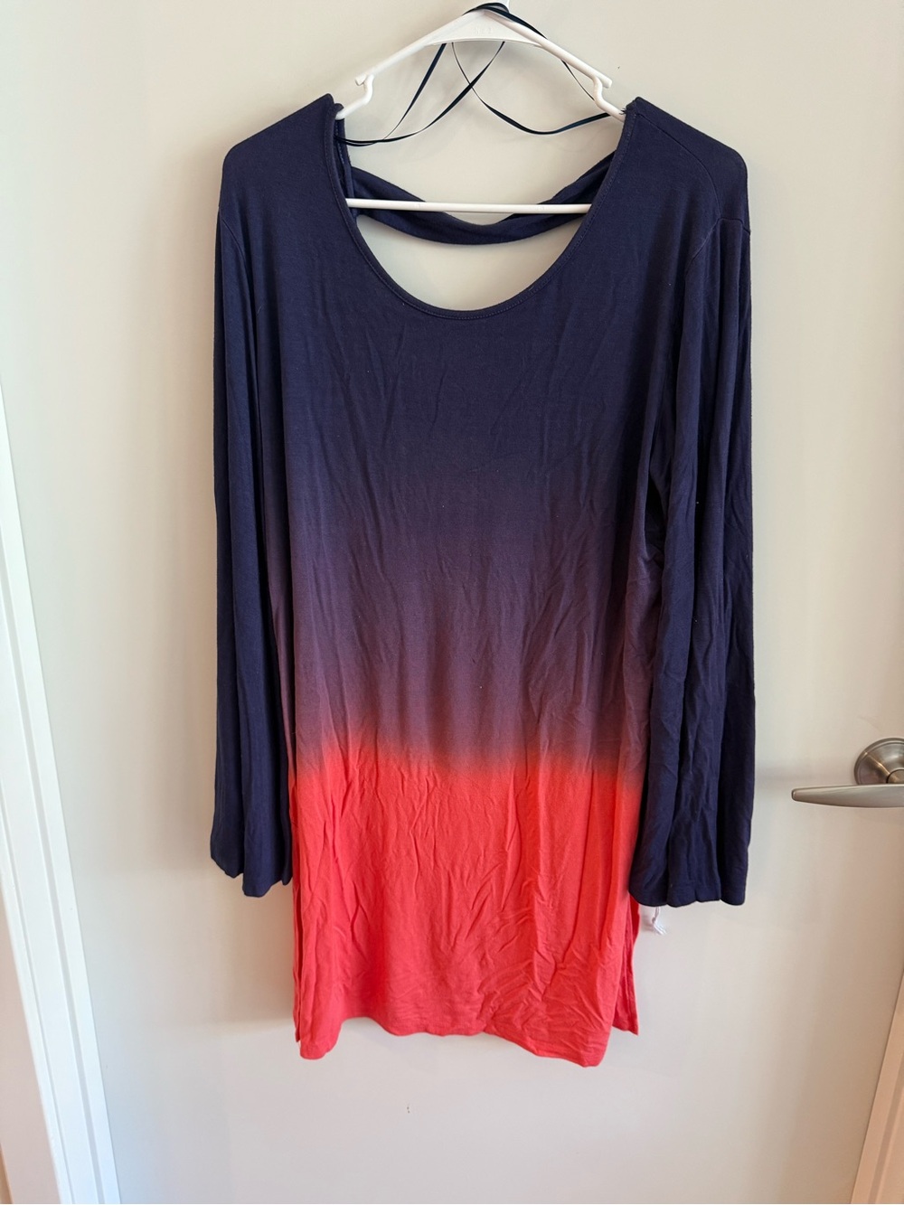 Marina Luna Navy to Red Ombre Long Sleeve Swim Coverup Tunic